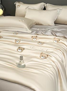 通绣花冰丝四上套夏季凉感卡床单被MHZC水洗件罩南通床用品宿舍三