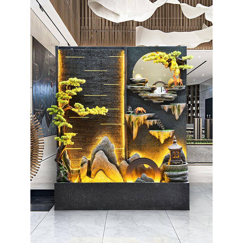 水客幕墙流水喷泉屏风公EVG司景庭院厅风水轮假山水落观地景装饰