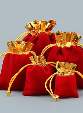 厂红色珠宝首饰袋金口抽束口绒布PIB饰玩品袋收纳香包礼文品绳袋
