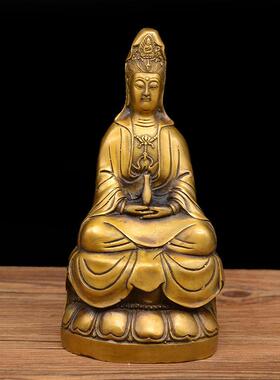 达黄铜合手莲花底铜观音佛像铜铜观音莲花观音摆宏座件