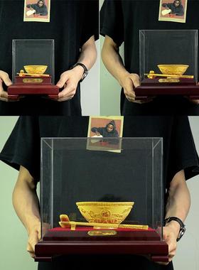 绒沙金金碗摆女件纪送干儿子儿礼小孩周岁满月物念品金碗筷三2023