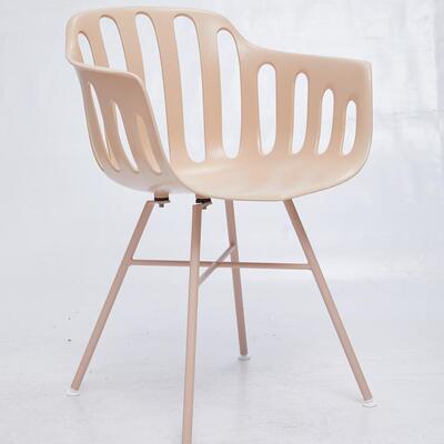 创意设计餐24009厅塑餐铁脚手料椅咖啡扶厅镂空背休椅闲椅