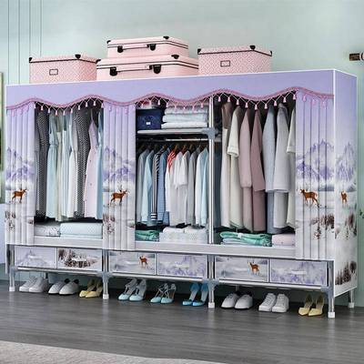 25管抽款17358钢接易头衣柜简布衣屉柜管加粗加固全钢架家用带抽