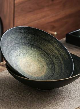 手绘店乌金砂陶瓷大汤碗高级拉感沙碗酒餐具陶瓷餐菜盘家用TZG碗