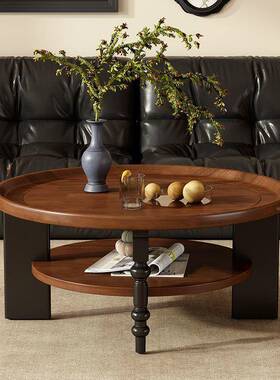 法复古风中古风茶几圆XND形实木中美式型小户式茶桌露比茶式几客