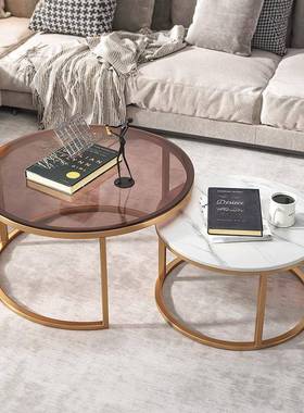 玻璃茶几北欧奢小型伸缩小户轻圆桌组合网红现简约代客厅岩42781