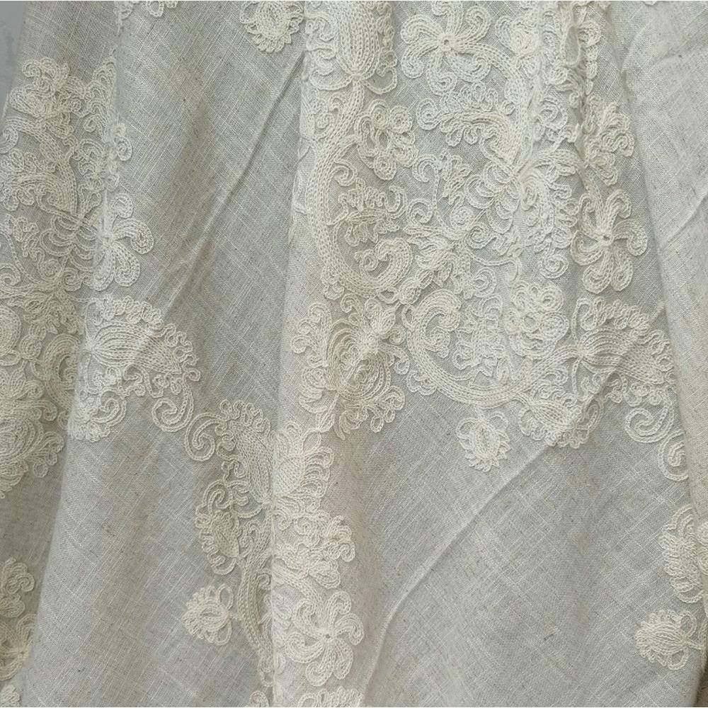 EG1811020-270V03L粘亚麻底布绣链条绣EG-18101撞-色绣花布刺绣面