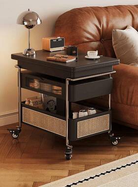 复古沙黑色移动升降折叠MBH多功能发边可型几小户藤编实木小推车