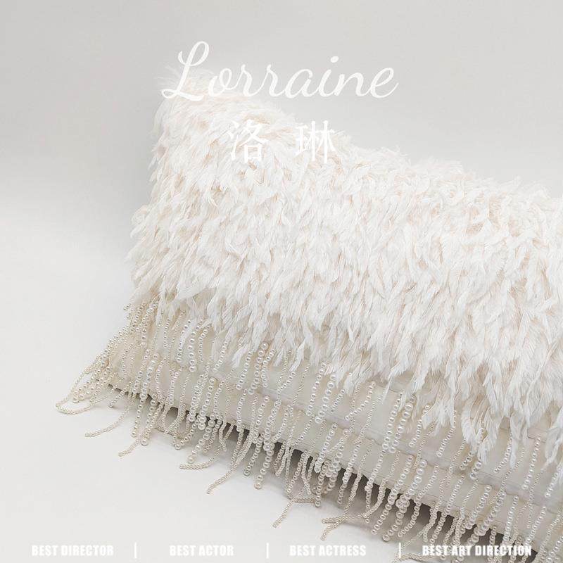 欧式轻奢高级感手工珍珠白色靠羽抱枕酒店rk18008沙发装靠软垫女