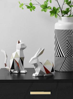 北欧现代猫简约几何动物意摆件056摆设兔子创厅电客视柜桌面软装