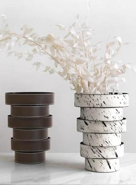 现代轻奢创意皮质关马毛层花器花插摆件样板间客玄餐GT-B065厅装