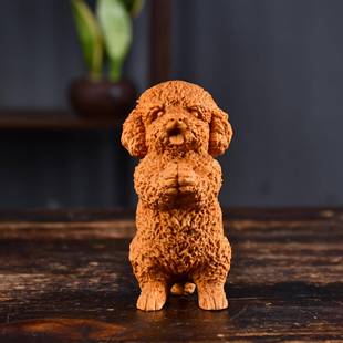 崖柏木雕儿童泰迪狗萌犬手把件生肖小狗家居工艺装饰品动物小摆件