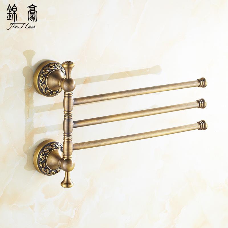 全铜仿古毛巾杆欧式复古毛巾架子洗手间旋转毛巾挂杆活动毛巾挂件