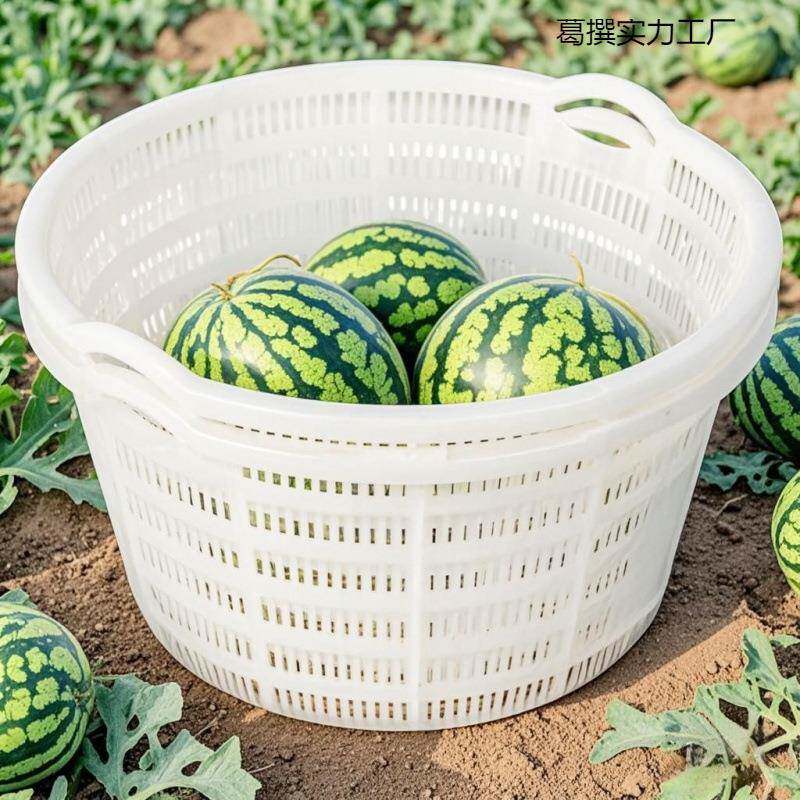 白色镂空装西瓜筐周转筐圆形胶水果蔬菜塑料框子大号