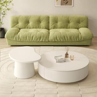 现代简约纯白色圆形茶几客厅家用小户型腰果边几组合奶油风茶几桌