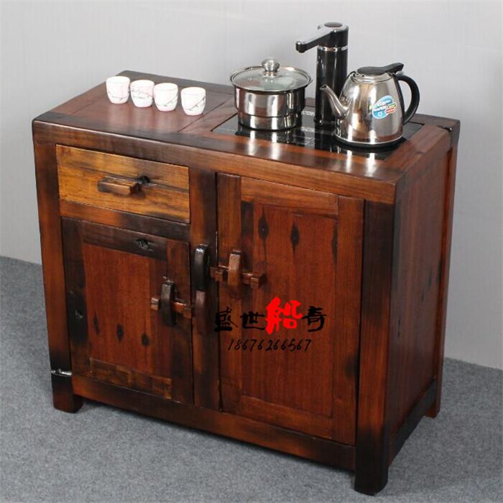 老船木茶桌柜实木茶水柜电磁炉桶装水柜杂物柜角柜茶几柜多功能柜