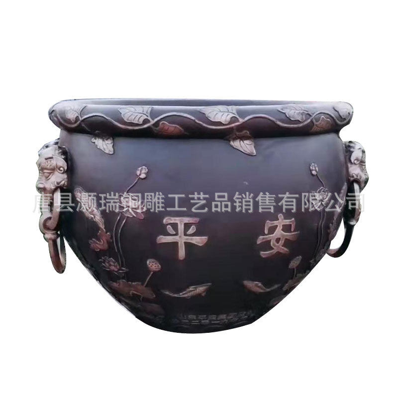 户外莲花铜缸摆件纯手工打造青铜缸雕塑铸铜平安大缸灏瑞铜雕厂