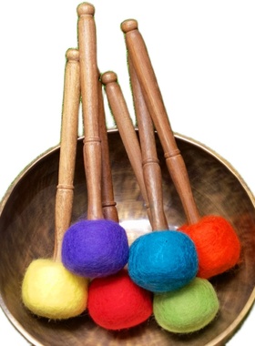 尼泊尔手工满月钵佛音碗敲棒羊毛毡音钵锤西藏颂钵槌专业音疗钵棒