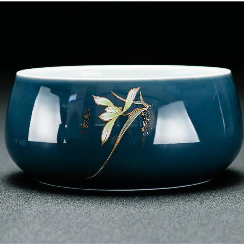 创意茶洗水盂大号 家用中式现代多功能果皮垃圾茶渣瓷缸 水洗笔洗