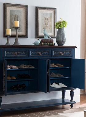 至高美式玄实门厅关鞋柜浮雕瓶安木隔断905储桌物柜蓝色玄关工厂