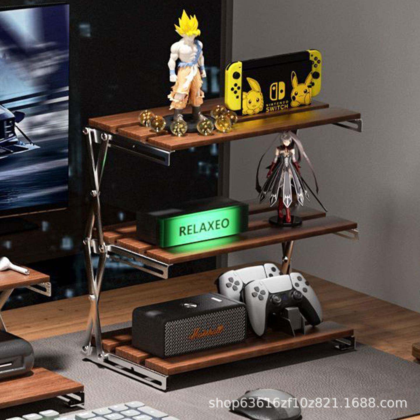 桌面置物架折叠收纳架杯子书架实木免安装储物不锈钢支架