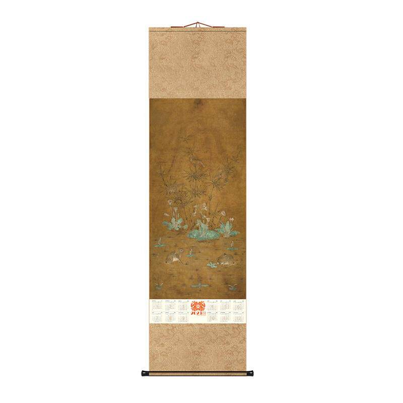 艾叶文化2021年丝绸挂历挂轴卷轴画金箔挂画