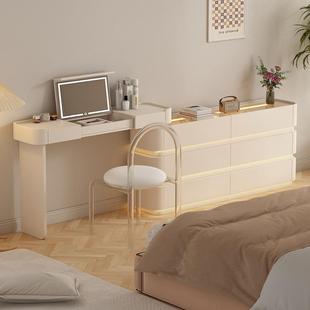 法式轻奢主卧床尾斗柜妆台一体现代简约奶油风梳妆台翻盖镜子可隐