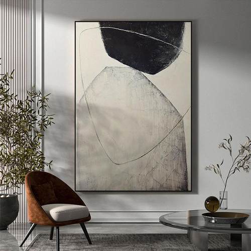 现代简约玄关装饰画几何抽象黑白灰挂画客厅沙发背景壁画落地大画
