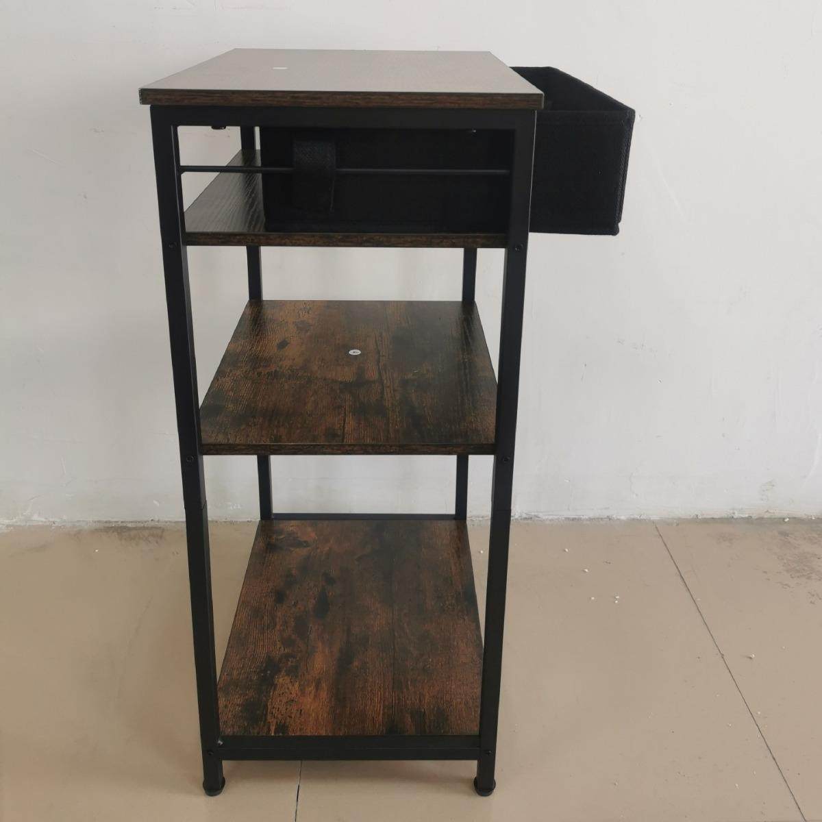 复古实木三层带抽屉打印机架落地文件柜多功能储物架客厅收纳层架