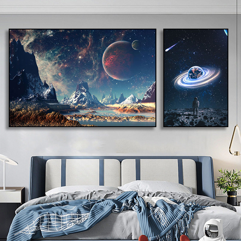 装修商用科幻星空儿童房星球壁画宇宙太空人卧室挂画星辰装饰画客