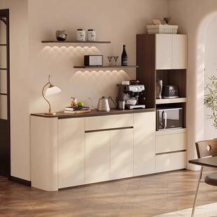 中古风餐边柜靠墙一体客厅家用小户型圆弧高低组合柜储物柜茶水柜