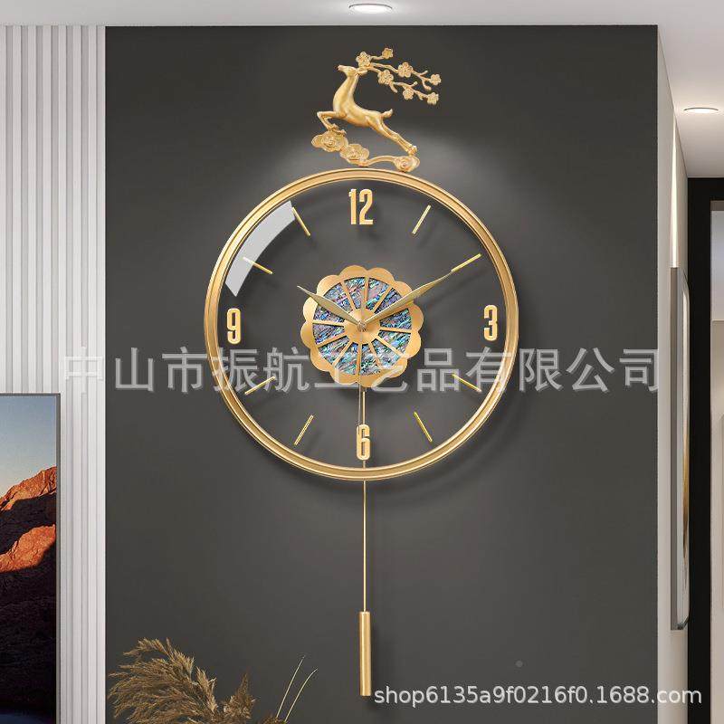 现代黄表铜轻奢GHM钟挂钟客厅家用时时钟挂墙挂尚简约网红石表英