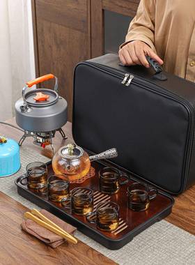 车载户外璃茶具露营围炉玻煮48192茶便携式行茶具套烧水装壶旅一