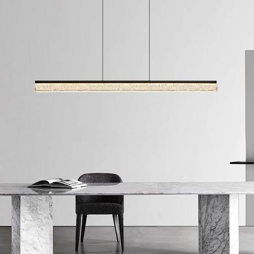 意式裂443轻奢餐厅吊灯感简一字极冰纹现代吧台高级餐桌岛台长条