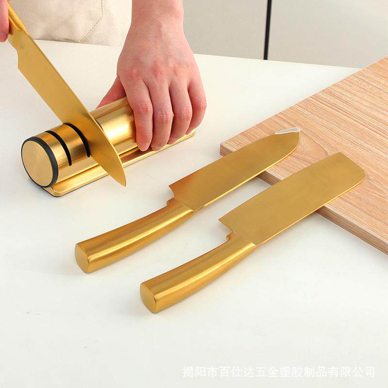 磨刀可石三段金色家用圆柱握把肉A334小摊厨工具砍骨刀菜刀彩房色