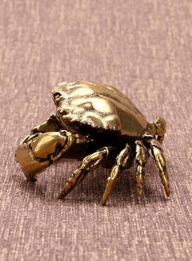黄螃蟹摆件八大方来财铜蟹式家居摆件铜CA917聚财螃中蟹文玩男士
