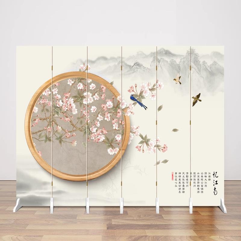 中花456鸟现屏风隔断墙客厅家用办公式室折代叠移动风入户正对屏