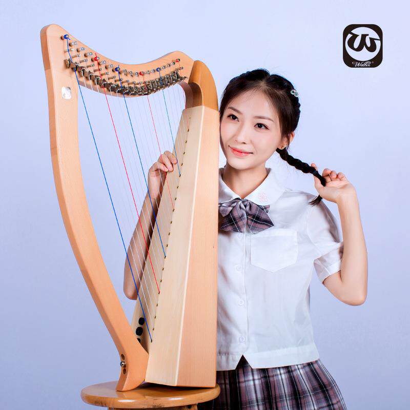 沃尔特厂琴家竖琴音携入门爱尔兰小竖19弦便式-小型初学乐器半键