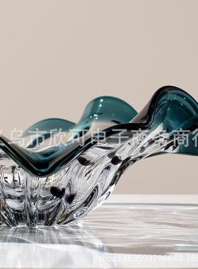 现代轻奢璃果盘茶客几花开富贵装玻饰水果盘糖果盘干果盘餐桌样板