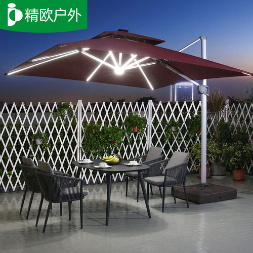户外伞批发露台花园罗马伞室外摆摊伞LED带灯遮阳伞太阳能庭院伞