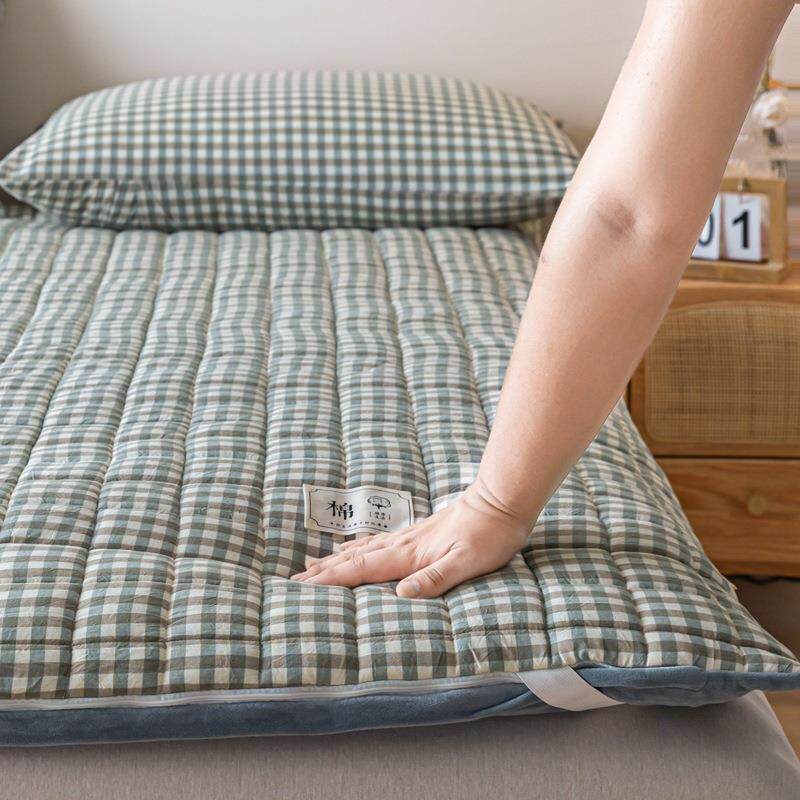 新品秋冬两用可拆洗棉花学生床垫格子水洗棉褥子防滑加棉绒保护套