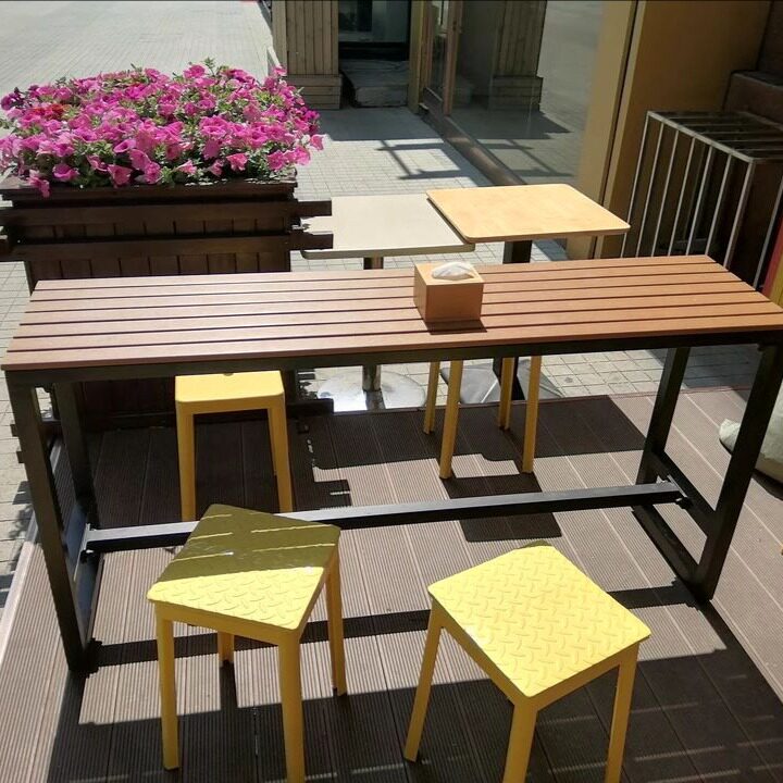 户外吧台桌椅组合家用休闲庭院阳台奶茶店室外防腐塑木高脚长条桌