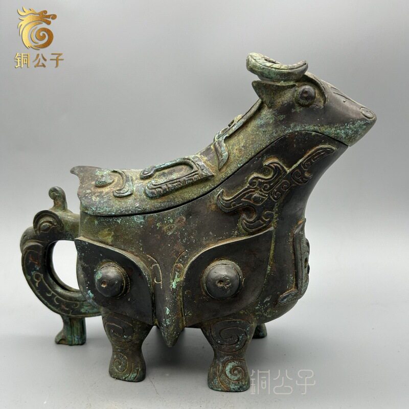 商代青铜羊觥仿古青铜器工艺品带盖养动物造型酒器牛摆件收藏品