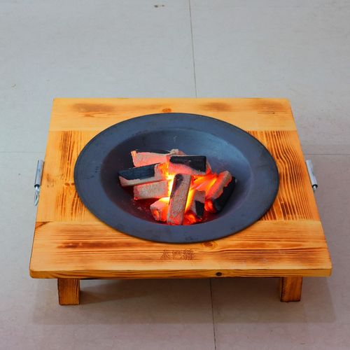 老式烤火盆铸铁炭火盆围炉煮茶取暖实木烤火炉室内家用木炭烧烤架