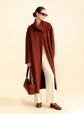 【交个朋友】步森busen女士秋冬长款呢大衣过膝翻领气质风衣外套