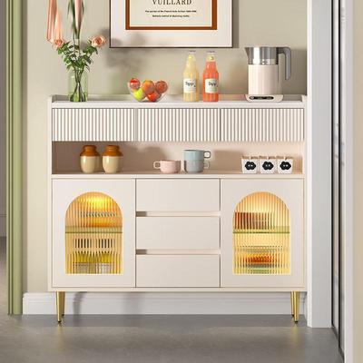 法式奶茶风岩板餐柜2油0cm30边窄柜薄款厨房收ICW纳客厅边柜水柜