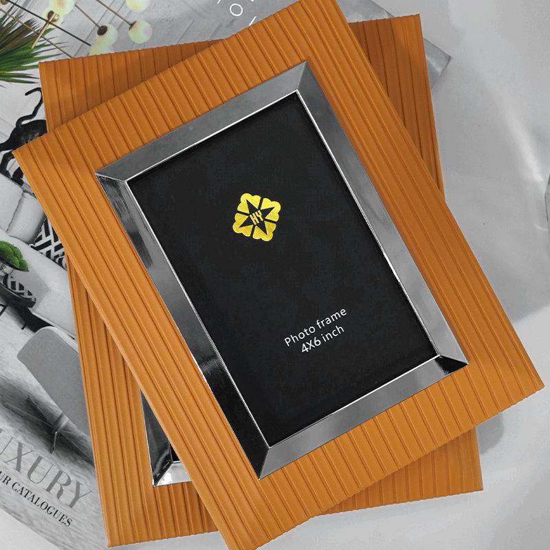 现HY-代相寸轻奢皮质框台创意桌面样板房卧室6寸摆7简约软装饰品