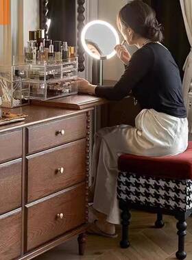 可伸缩卧室斗柜梳妆床台尾一体收转纳柜小户型角78588妆台复古风化妆桌