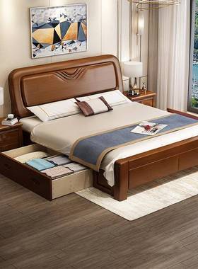 现代简约全实木床白色1.8主LKQ米单储双人物床1.5m主卧小1.2公床