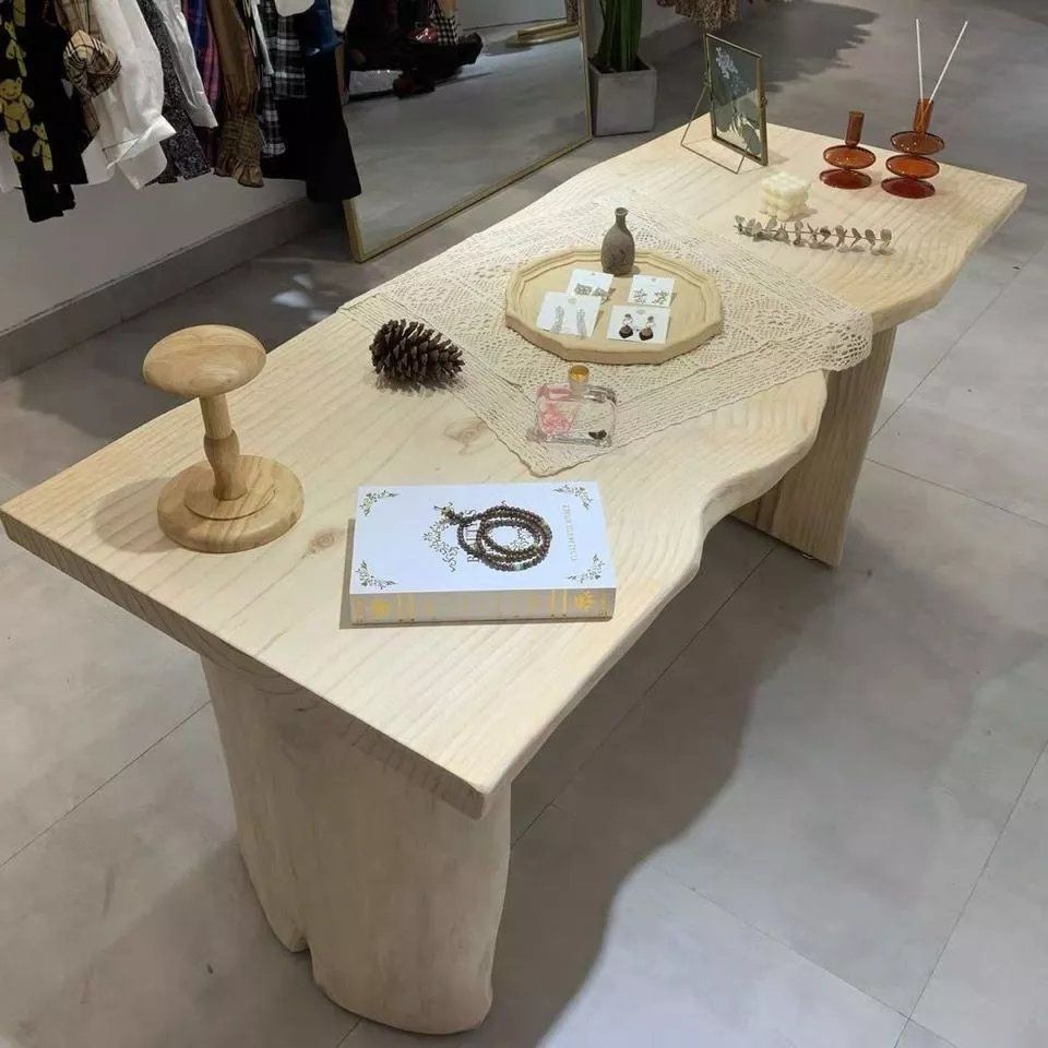 简约实木大板桌服装店中岛流水台民宿原木长条桌茶桌会议桌自然边